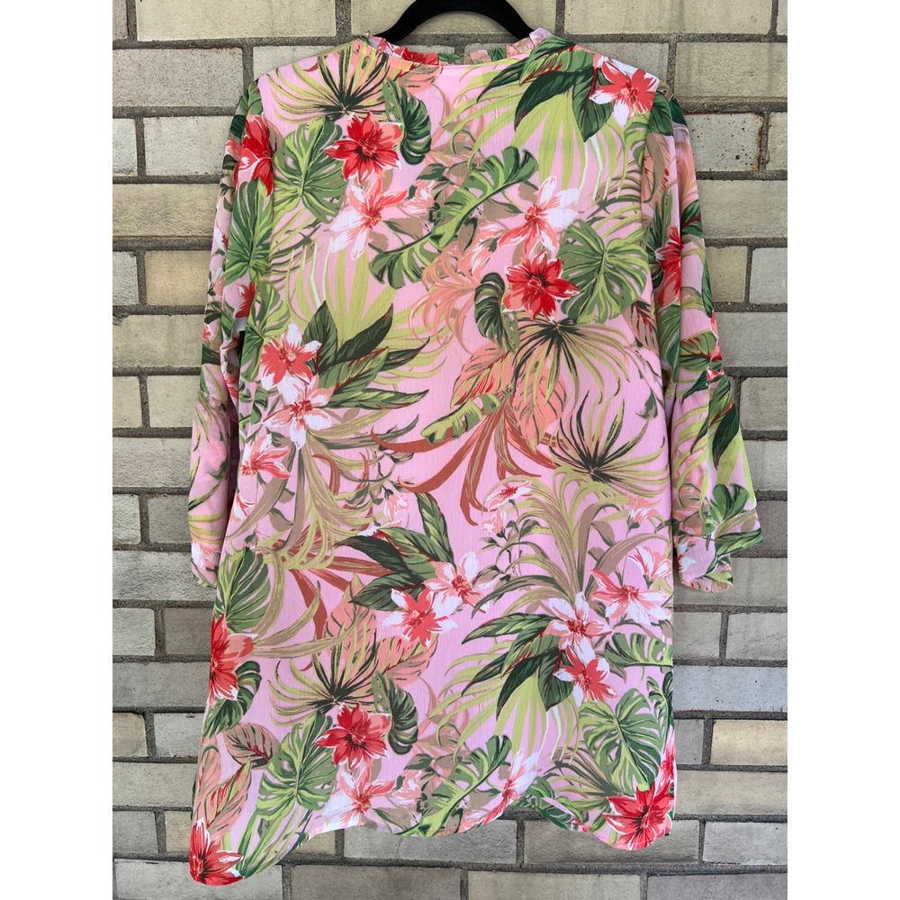 J. Jill Tropical Floral Pink Bell Sleeve V-Neck Tunic Blouse Size Small - Picture 7 of 7